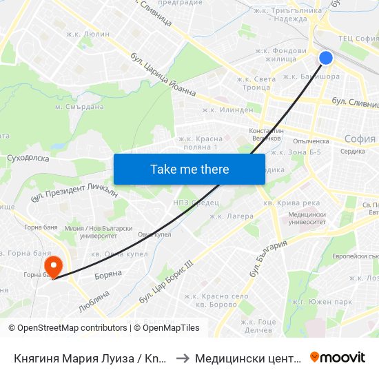 Княгиня Мария Луиза / Knyaginya Maria Luiza to Медицински център ,,Ортомед'' map