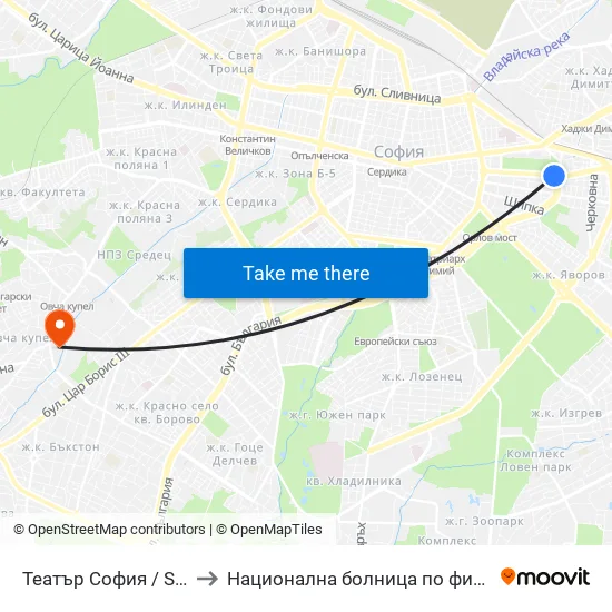 Театър София / Sofia Theatre (1727) to Национална болница по физиотерапия и рехабилитация map