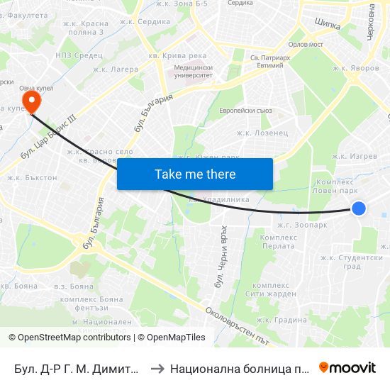 Бул. Д-Р Г. М. Димитров / G. M. Dimitrov Blvd. (0316) to Национална болница по физиотерапия и рехабилитация map