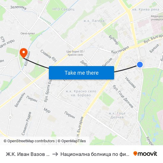 Ж.К. Иван Вазов / Ivan Vazov (0626) to Национална болница по физиотерапия и рехабилитация map