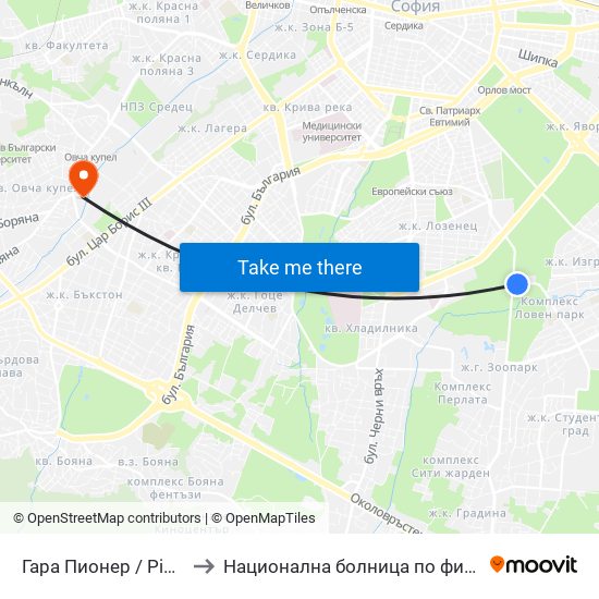 Гара Пионер / Pioneer Station (0465) to Национална болница по физиотерапия и рехабилитация map