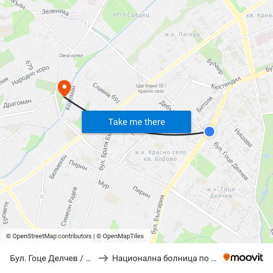 Бул. Гоце Делчев / Gotse Delchev Blvd. (0313) to Национална болница по физиотерапия и рехабилитация map