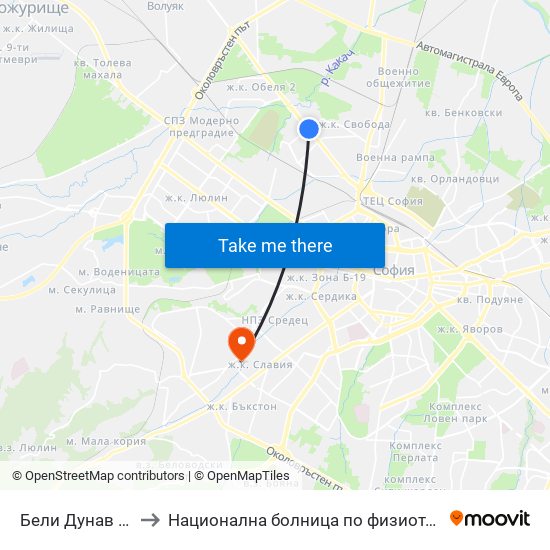 Бели Дунав / Beli Dunav to Национална болница по физиотерапия и рехабилитация map