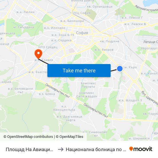 Площад На Авиацията / Aviation Square (1257) to Национална болница по физиотерапия и рехабилитация map