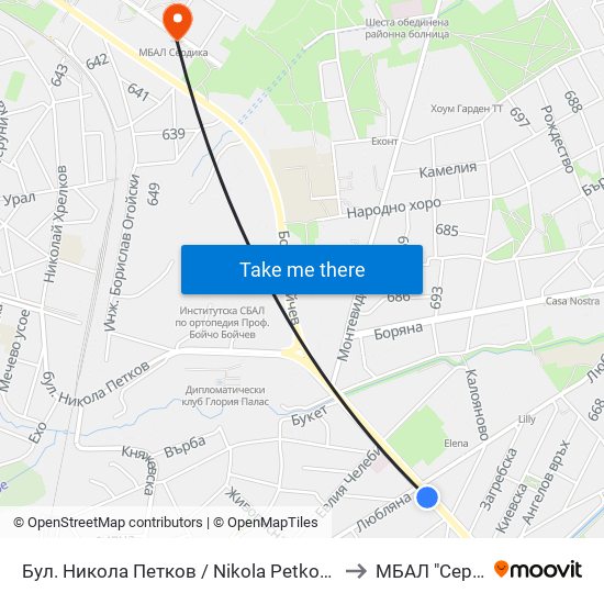 Бул. Никола Петков / Nikola Petkov Blvd. (0350) to МБАЛ "Сердика" map