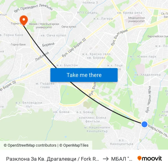 Разклона За Кв. Драгалевци / Fork Road To Dragalevtsi Qr. (1457) to МБАЛ "Сердика" map