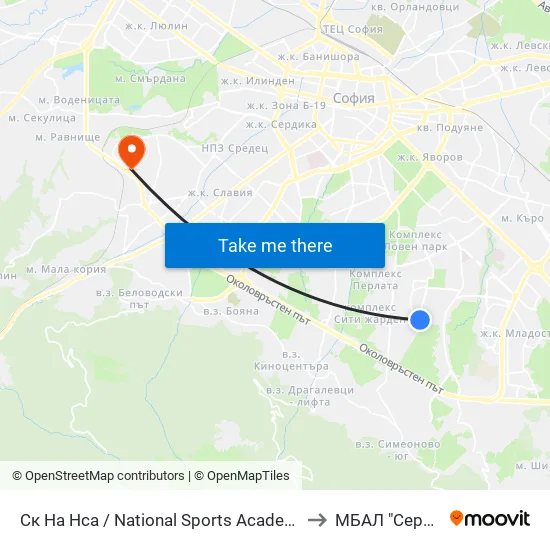 Ск На Нса / National Sports Academy (1609) to МБАЛ "Сердика" map