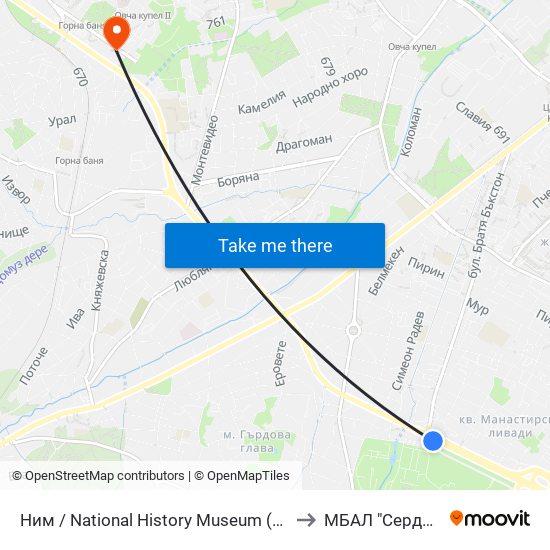 Ним / National History Museum (1464) to МБАЛ "Сердика" map