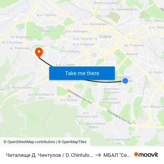 📚 Читалище Д. Чинтулов / D. Chintulov Library (2365) to МБАЛ "Сердика" map
