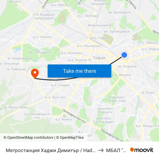 Метростанция Хаджи Димитър / Hadzhi Dimitar Metro Station (0303) to МБАЛ "Сердика" map