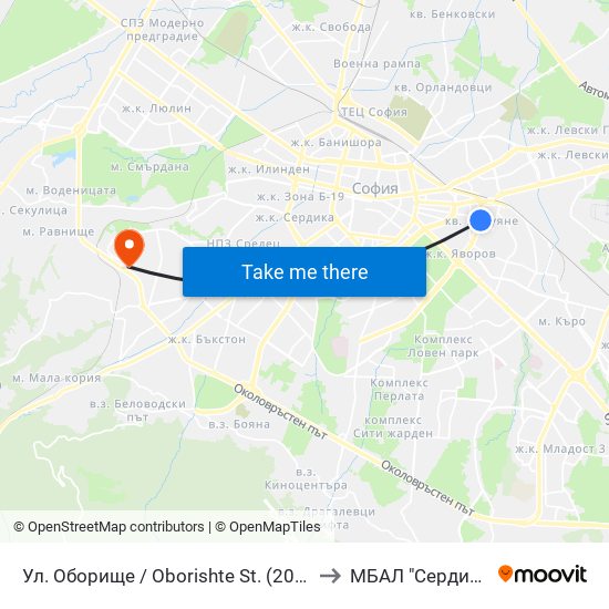 Ул. Оборище / Oborishte St. (2071) to МБАЛ "Сердика" map