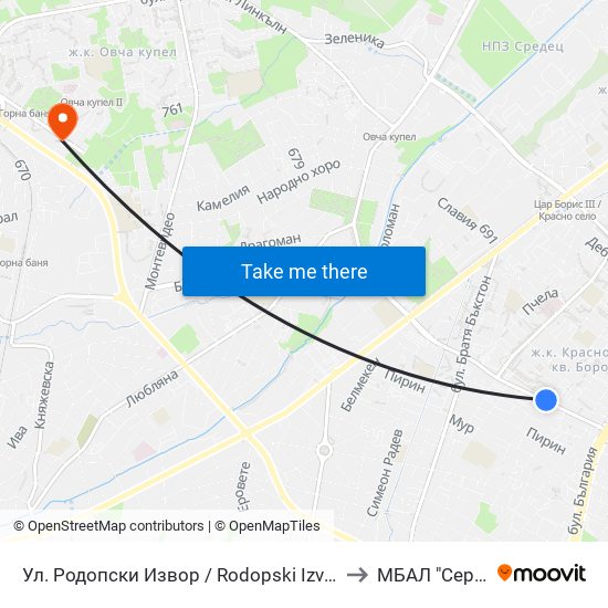 Ул. Родопски Извор / Rodopski Izvor St. (2730) to МБАЛ "Сердика" map