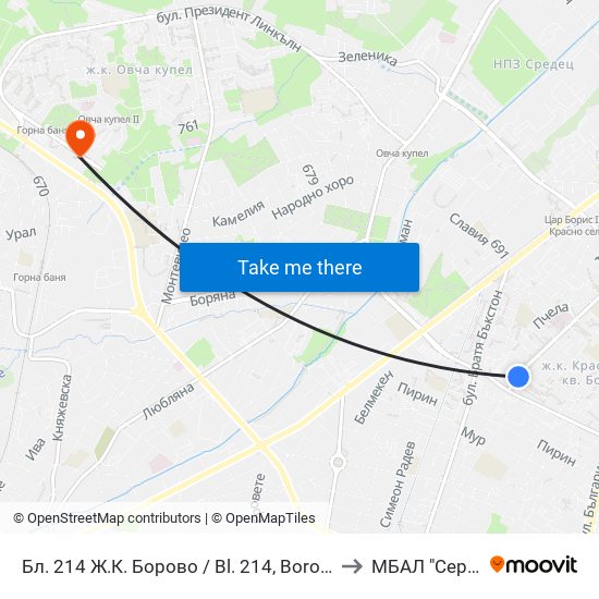 Бл. 214 Ж.К. Борово / Bl. 214, Borovo Qr. (0164) to МБАЛ "Сердика" map