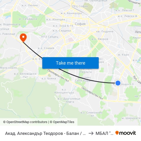 Акад. Александър Теодоров - Балан / Akademik Aleksandar Teodorov - Balan to МБАЛ "Сердика" map