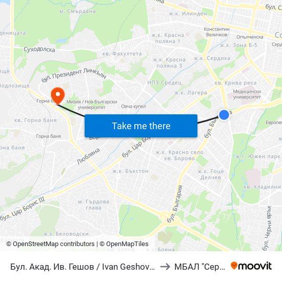 Бул. Акад. Ив. Гешов / Ivan Geshov Blvd. (0275) to МБАЛ "Сердика" map