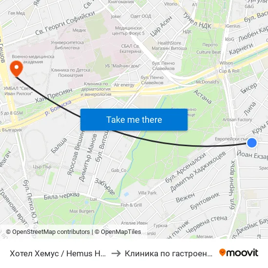 Ⓜ️ Хотел Хемус / Hemus Hotel (2329) to Клиника по гастроентерология map