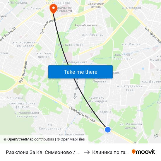 Разклона За Кв. Симеоново / Fork Road To Simeonovo Qr. (1459) to Клиника по гастроентерология map