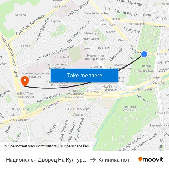 Ⓜ️ Национален Дворец На Културата / National Palace Of Culture (1139) to Клиника по гастроентерология map