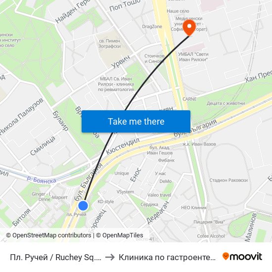 Пл. Ручей / Ruchey Sq. (1301) to Клиника по гастроентерология map