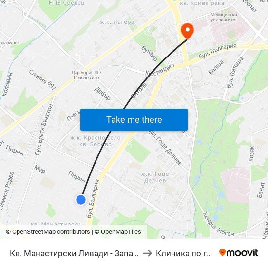 Кв. Манастирски Ливади - Запад / Manastirski Livadi - West Qr. (0582) to Клиника по гастроентерология map