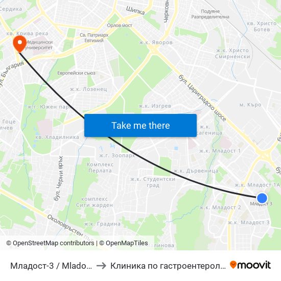 Младост-3 / Mladost 3 to Клиника по гастроентерология map