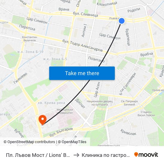 Пл. Лъвов Мост / Lions' Bridge Sq. (1278) to Клиника по гастроентерология map