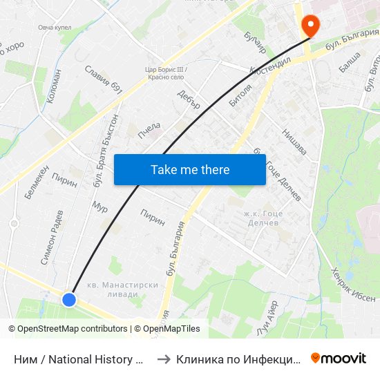 Ним / National History Museum (1464) to Клиника по Инфекциозни Болести map