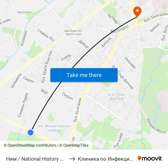 🎨 Ним / National History Museum (1464) to Клиника по Инфекциозни Болести map