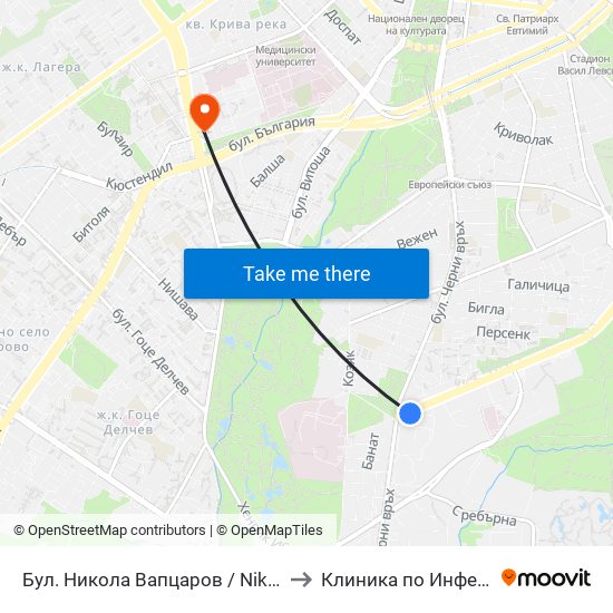 Бул. Никола Вапцаров / Nikola Vaptsarov Blvd. (0344) to Клиника по Инфекциозни Болести map