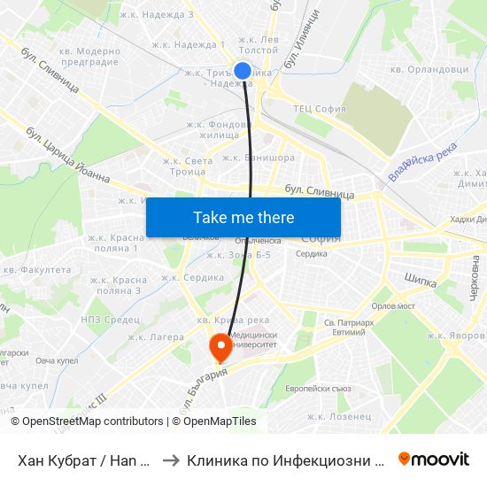 Хан Кубрат / Han Kubrat to Клиника по Инфекциозни Болести map