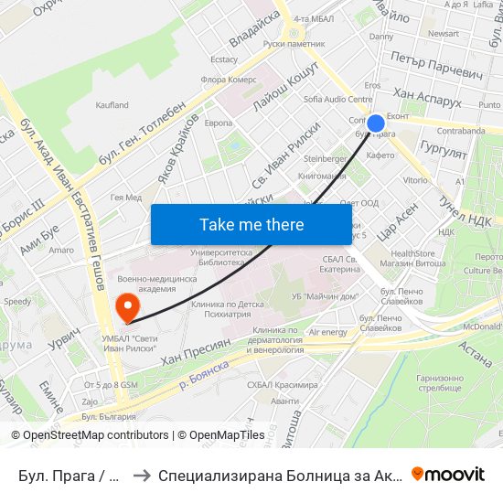 Бул. Прага / Prague Blvd. (0365) to Специализирана Болница за Активно Лечение по Белодробни Болести map