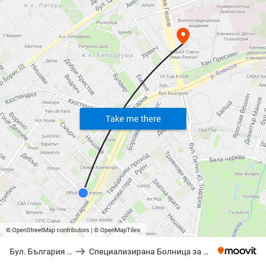 Бул. България / Bulgaria Blvd. (0290) to Специализирана Болница за Активно Лечение по Белодробни Болести map
