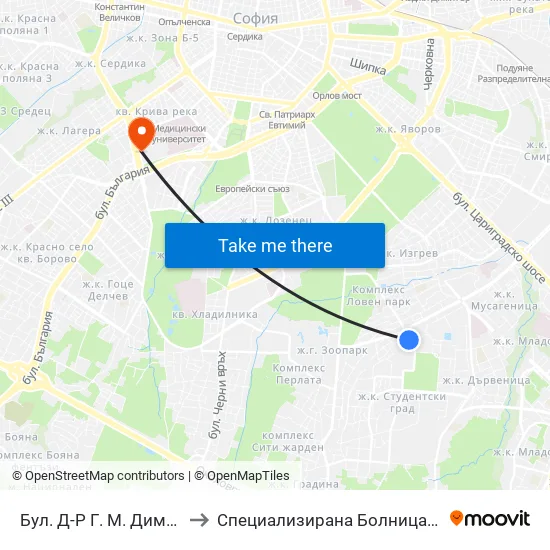 Бул. Д-Р Г. М. Димитров / G. M. Dimitrov Blvd. (0318) to Специализирана Болница за Активно Лечение по Белодробни Болести map