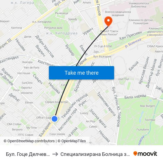 Бул. Гоце Делчев / Gotse Delchev Blvd. (0313) to Специализирана Болница за Активно Лечение по Белодробни Болести map