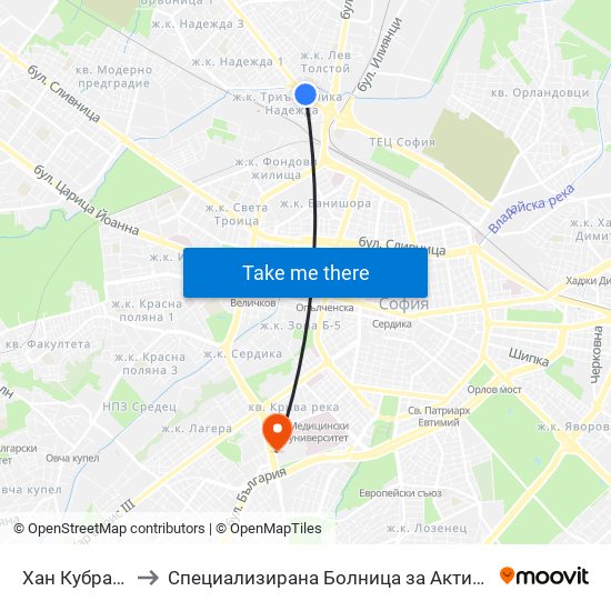 Хан Кубрат / Han Kubrat to Специализирана Болница за Активно Лечение по Белодробни Болести map