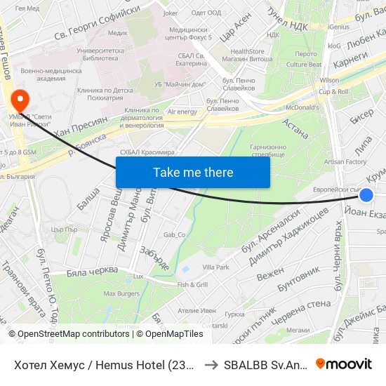 Хотел Хемус / Hemus Hotel (2329) to SBALBB Sv.Anna map