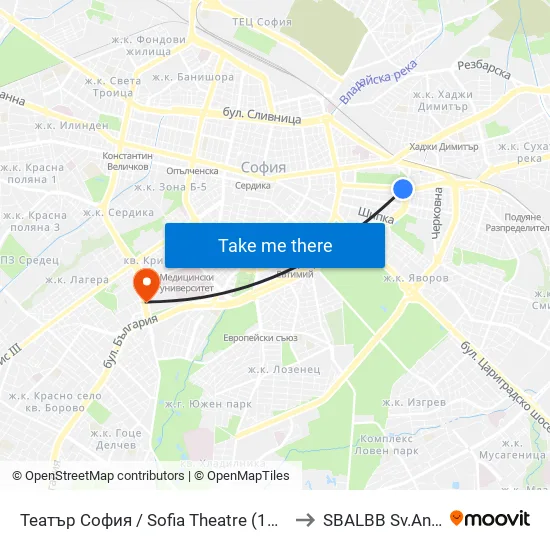 Ⓜ️ Театър София / Sofia Theatre (1727) to SBALBB Sv.Anna map