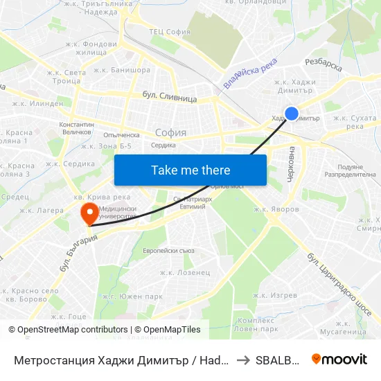 Метростанция Хаджи Димитър / Hadzhi Dimitar Metro Station (0303) to SBALBB Sv.Anna map