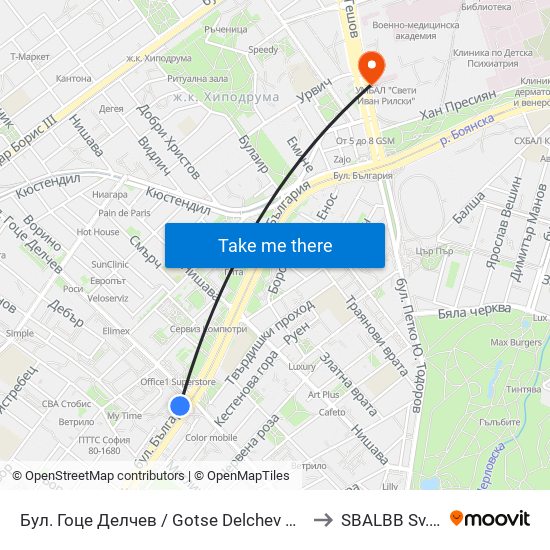 Бул. Гоце Делчев / Gotse Delchev Blvd. (0308) to SBALBB Sv.Anna map