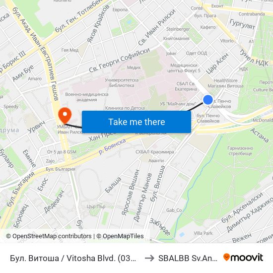 Бул. Витоша / Vitosha Blvd. (0302) to SBALBB Sv.Anna map