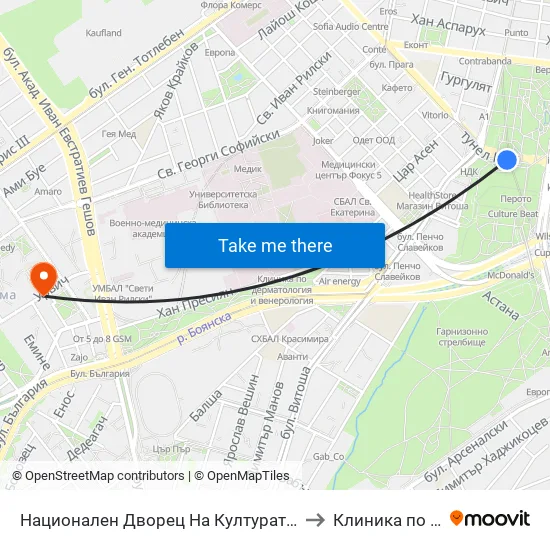 Ⓜ️ Национален Дворец На Културата / National Palace Of Culture (1139) to Клиника по Ревматология map