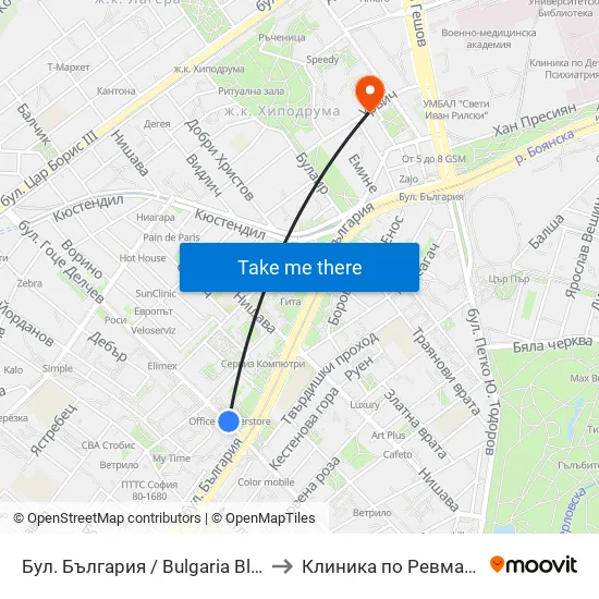 Бул. България / Bulgaria Blvd. (0290) to Клиника по Ревматология map