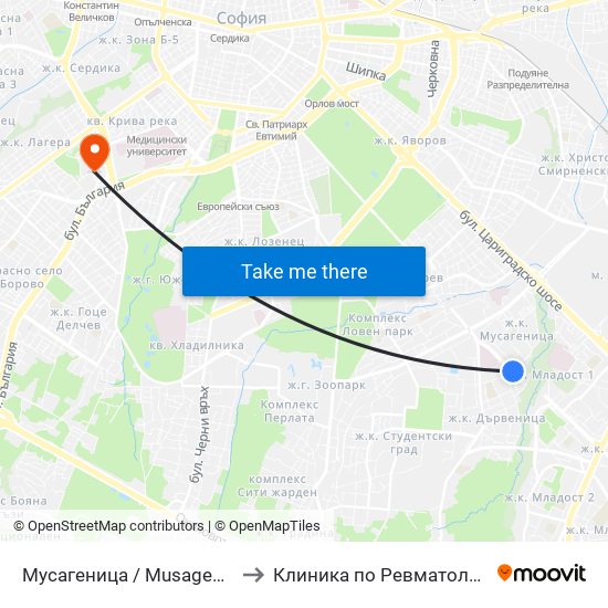 Мусагеница /  Musagenitsa to Клиника по Ревматология map