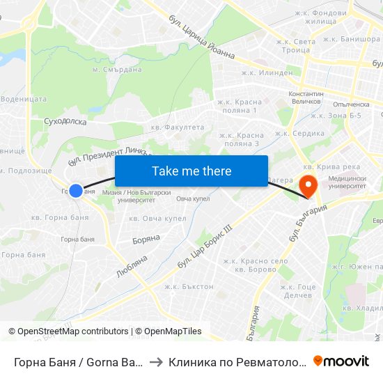 Горна Баня / Gorna Banya to Клиника по Ревматология map