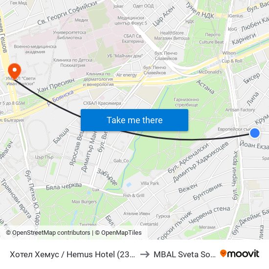 Хотел Хемус / Hemus Hotel (2329) to MBAL Sveta Sofia map