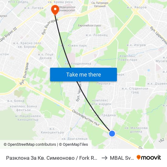 Разклона За Кв. Симеоново / Fork Road To Simeonovo Qr. (1459) to MBAL Sveta Sofia map