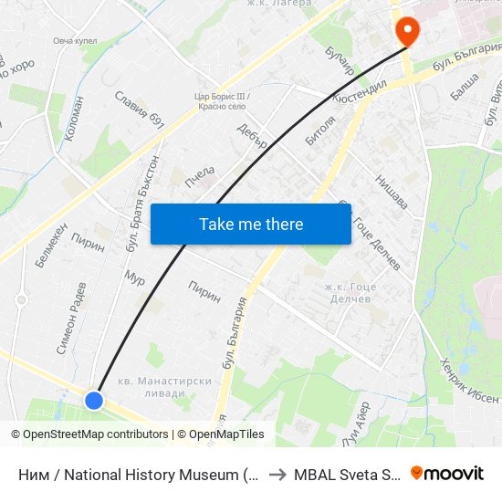 Ним / National History Museum (1464) to MBAL Sveta Sofia map
