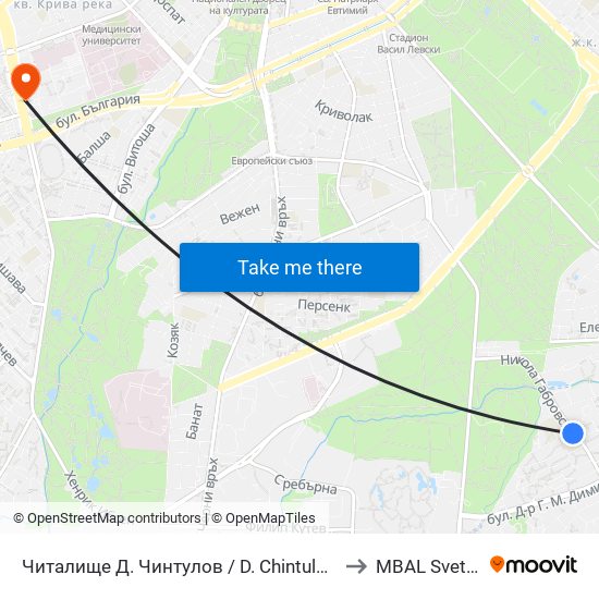 Читалище Д. Чинтулов / D. Chintulov Library (2365) to MBAL Sveta Sofia map
