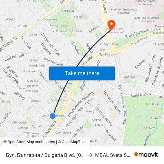 Бул. България / Bulgaria Blvd. (0290) to MBAL Sveta Sofia map
