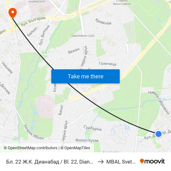 Бл. 22 Ж.К. Дианабад / Bl. 22, Dianabad Qr. (0124) to MBAL Sveta Sofia map